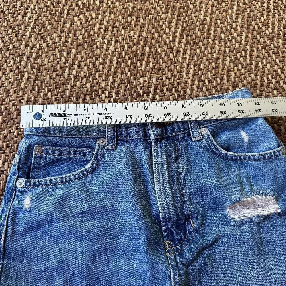 We The Free / Free People Mini Skirt Size 24 Cut Off Raw Hem Blue Denim